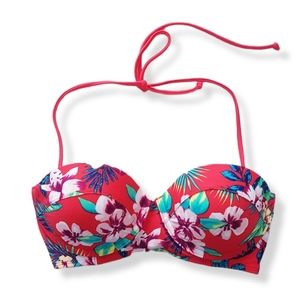 HOLLISTER Red Tropical Floral Bikini Top